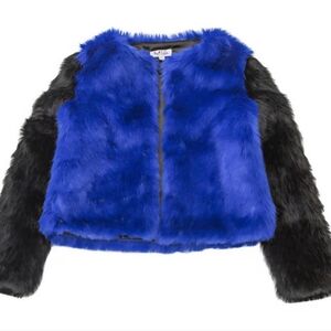 MIA NEWYORK Kids Vibrant Blue and Black Faux Fur Vest